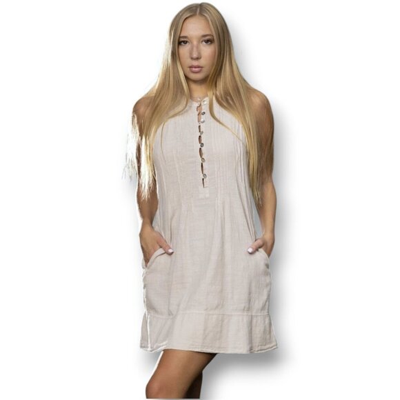 Blanco by Nature Suza Dress Beige 100% Peruvian Cotton Mini Shift Cottagecore L - Picture 9 of 9